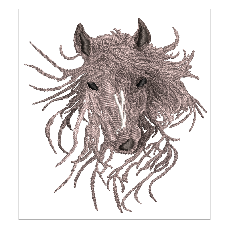 Motif de broderie machine représentant une tête de cheval, 180x130mm