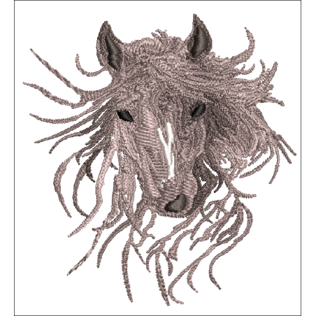 Motif de broderie machine représentant une tête de cheval, 180x130mm