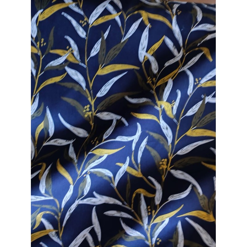 Popeline impression feuillage fond noir