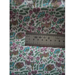 Coupon 1.50m de tissu popeline imprimée "chouettes roses"