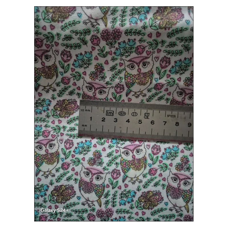 Coupon 1.50m de tissu popeline imprimée "chouettes roses"
