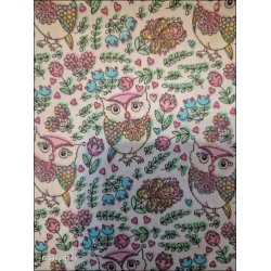 Coupon 1.50m de tissu popeline imprimée "chouettes roses"