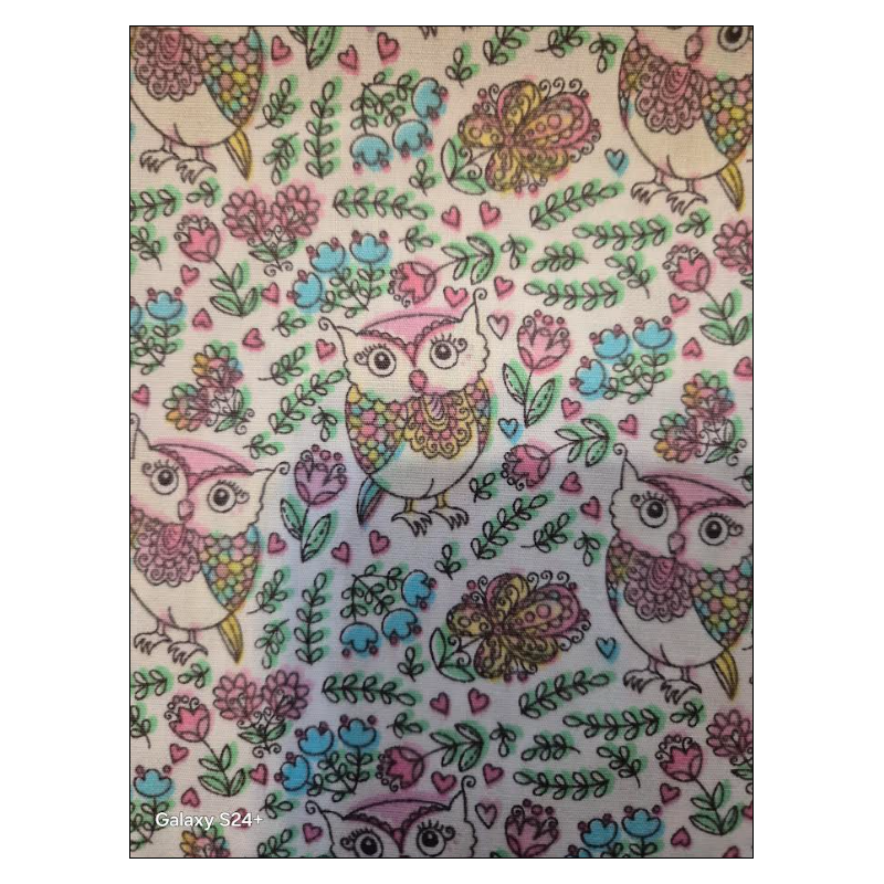 Coupon 1.50m de tissu popeline imprimée "chouettes roses"