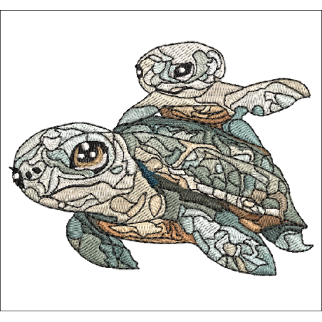 Fichier broderie machine, motif tortue et son bébé