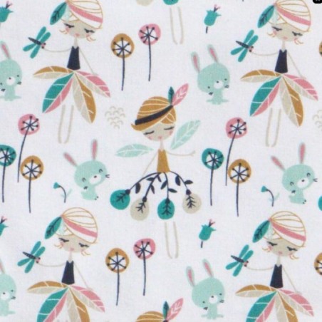 Fin de rouleau 2m de tissu 100% coton imprimé fées