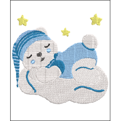 Fichier de broderie machine , motif ourson dormant sur son nuage.