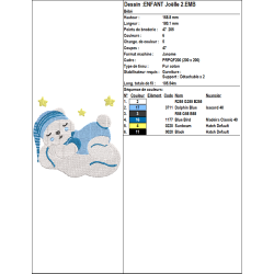 Fichier broderie machine, motif ourson dormant sur son nuage.