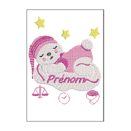 Fichier broderie machine,  Tableau naissance, ourson sur son nuage