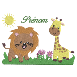 Fichier broderie machine, format pes, cadre 100x100mm - motif thème de la jungle - Déco chambre bébé
