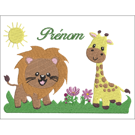 Fichier broderie machine, format pes, cadre 100x100mm - motif thème de la jungle - Déco chambre bébé