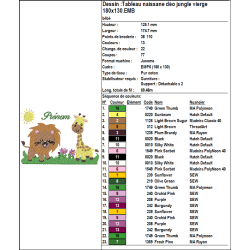 Fichier broderie machine, format pes, cadre 100x100mm - motif thème de la jungle - Déco chambre bébé