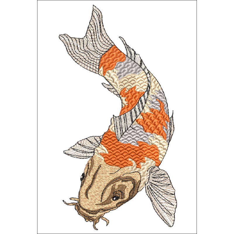 Fichier broderie machine, motif de carpe Koï, thème le japon.