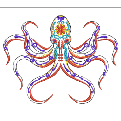 Fichier broderie machine, motif Poulpe ou pieuvre multicolores, Symbole de la transformation, la résilience et l'adaptabilité