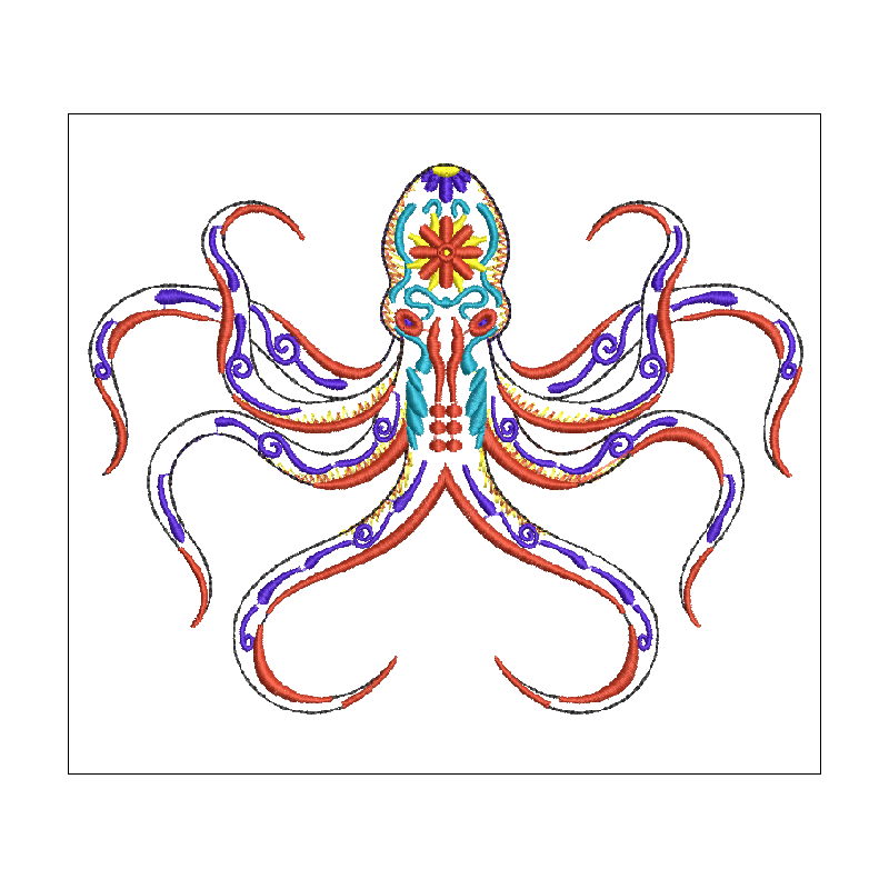 Fichier broderie machine, motif Poulpe ou pieuvre multicolores, Symbole de la transformation, la résilience et l'adaptabilité