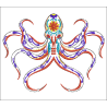 Fichier broderie machine, motif Poulpe ou pieuvre multicolores, Symbole de la transformation, la résilience et l'adaptabilité