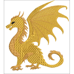Fichier broderie machine, motif dragon doré, Symbole de richesse et prospérité,