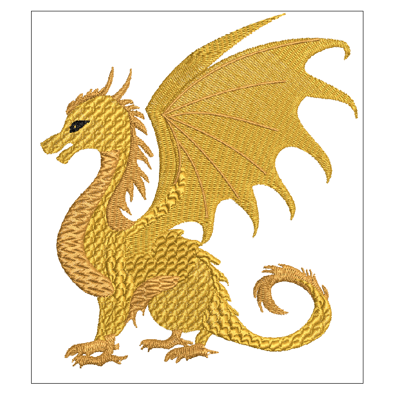 Fichier broderie machine, motif dragon doré, Symbole de richesse et prospérité,