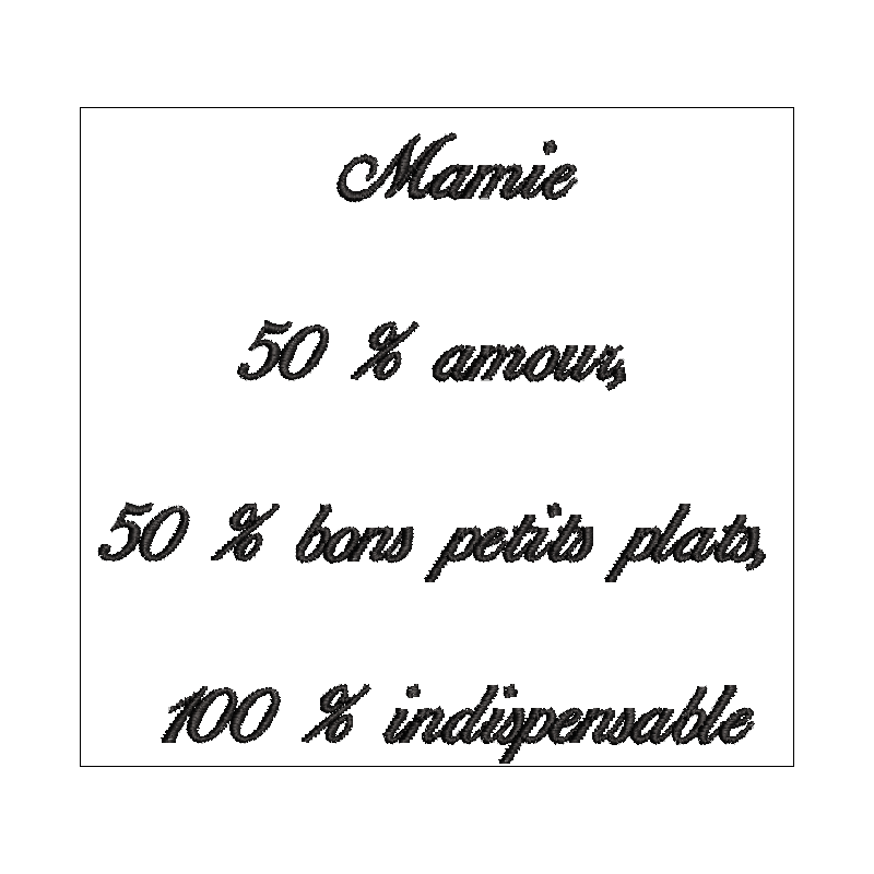 Motif de broderie machine représentant une phrase humour pour Mamie,
