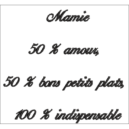 Motif de broderie machine représentant une phrase humour pour Mamie,