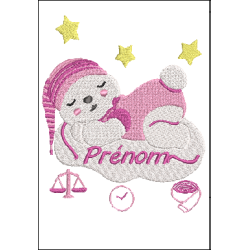 Fichier broderie machine,  Tableau naissance, ourson sur son nuage