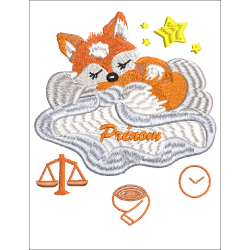 Fichier broderie machine,  Tableau naissance, renard endormi sur son nuage