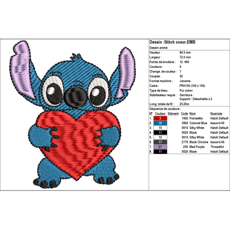 Fichier broderie machine - motif  "Stitch  coeur"