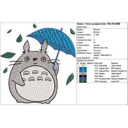 Fichier broderie machine, fichier numérisé, fichier broderie Totoro parapluie bleu, fichier broderie dessin animé